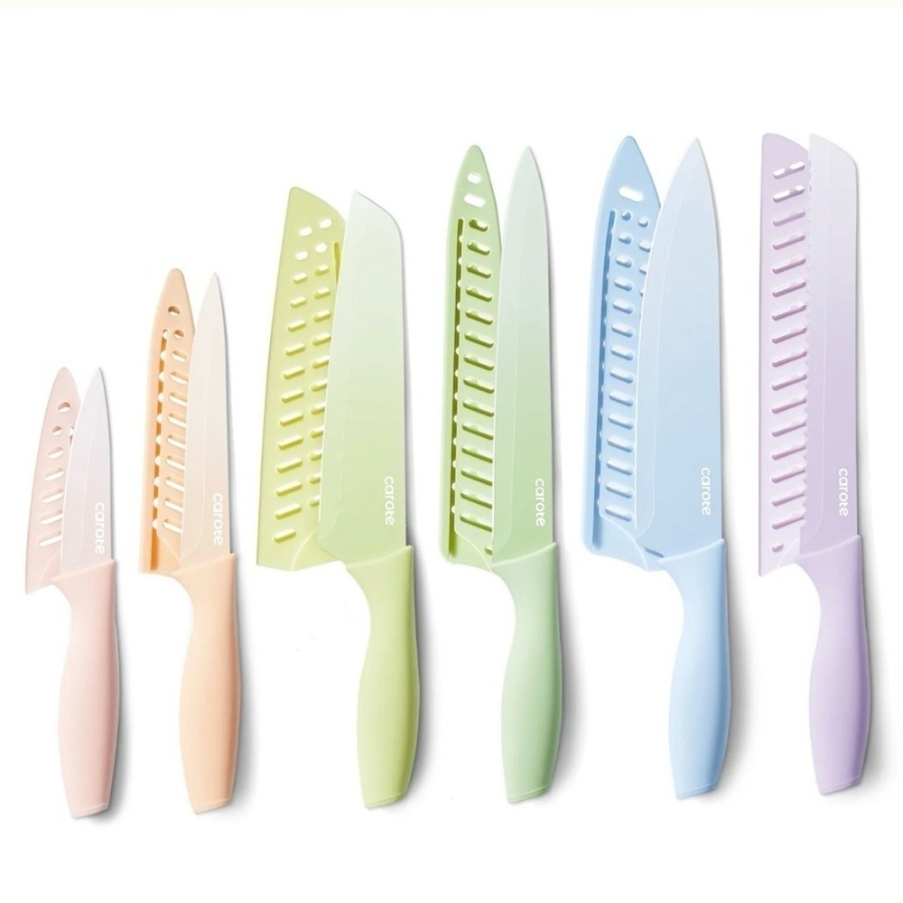 Carote 12 Piece Knife Set Pastel Colors Stainless Steel Ceramic Nonstick Kitchen